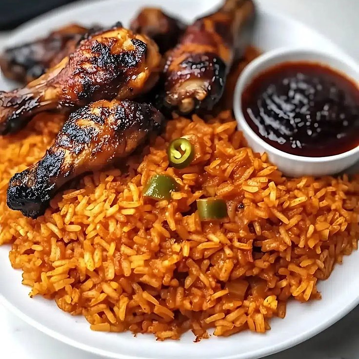 Grilled chicken with jollof and coleslaw