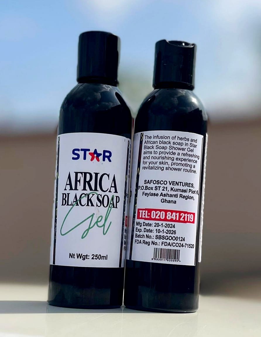 Two STAR African Black Soap Gel bottles